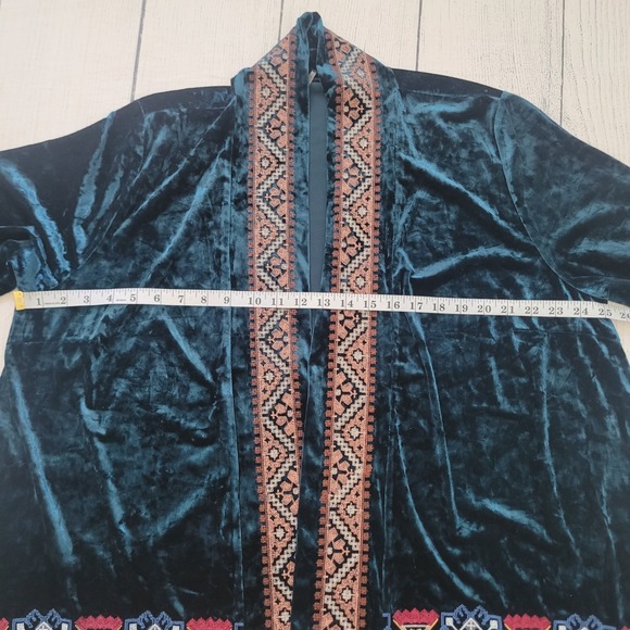 Andree by Unit Velvet Kimono Women 2X Teal Excellent Embroidered Open Cardigan - Picture 6 of 8